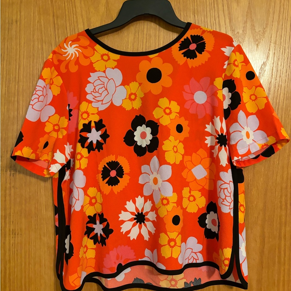 Floral Women's Top - Vibrant Orange and Black